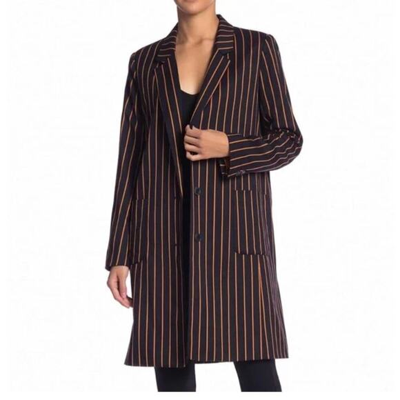 Anthropologie Grey Lab Woman Black / Orange Striped Oversized Blazer, Si… - Picture 1 of 11